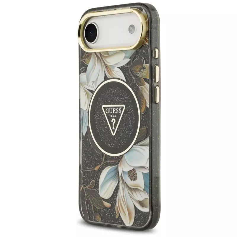 Guess IML Glitter Flowers Triangle MagSafe θήκη για iPhone Air – μαύρο