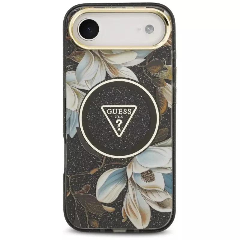 Guess IML Glitter Flowers Triangle MagSafe θήκη για iPhone Air – μαύρο