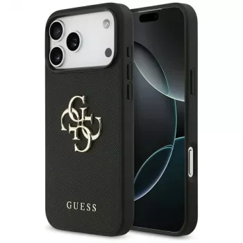 Guess Grained Big 4G & Classic Logo Πίσω Κάλυμμα για iPhone 17 Pro Max, Μαύρο