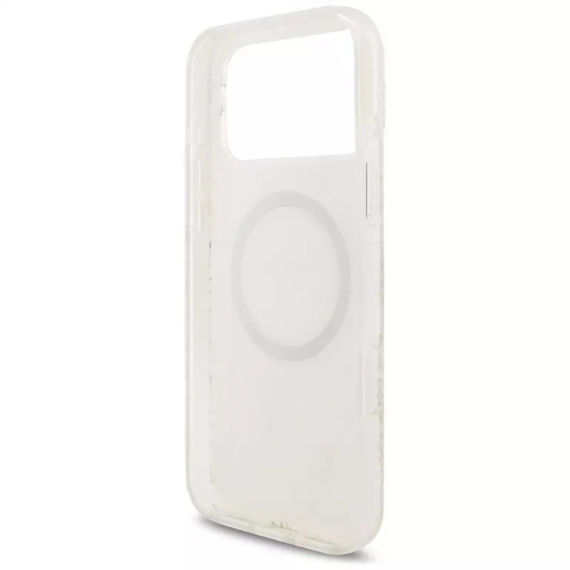 Guess IML Flowers Electro Pearl Strap MagSafe Case για iPhone 17 Pro Max λευκό