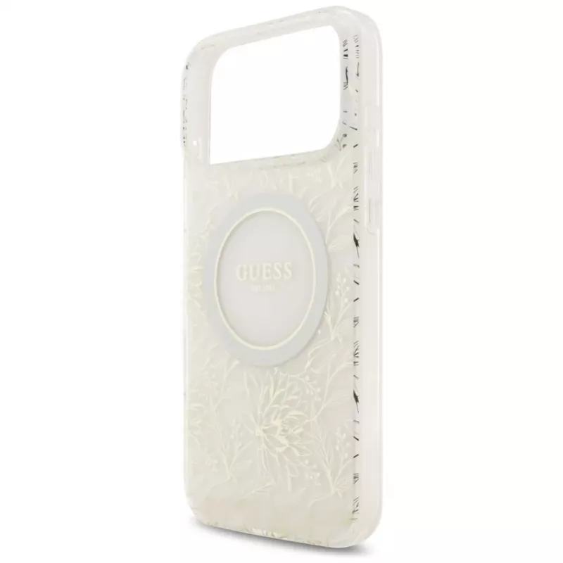 Guess IML Flowers Electro Pearl Strap MagSafe Case για iPhone 17 Pro Max λευκό
