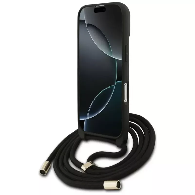 Guess 4G Big Logo Cord Strap Crossbody Case για Apple iPhone 17, μαύρο