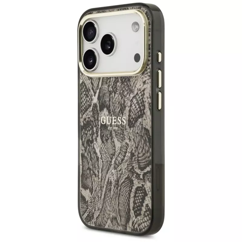 Guess Θήκη MagSafe Python Pattern για iPhone 17 Pro καφέ