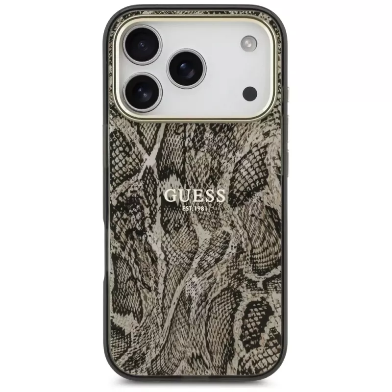 Guess Θήκη MagSafe Python Pattern για iPhone 17 Pro καφέ