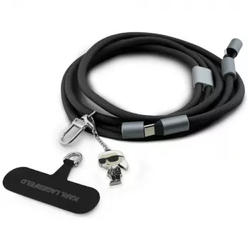 Karl Lagerfeld Καλώδιο USB-C σε USB-C Ikonik Charm με lanyard, 1,2 m, μαύρο