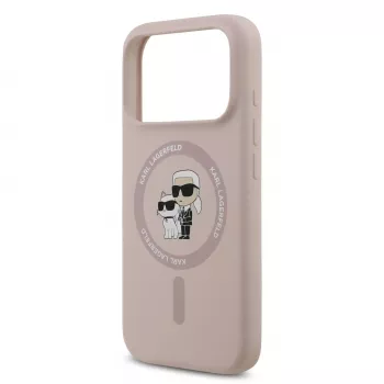 KARL LAGERFELD Θήκη σιλικόνης για Apple iPhone 17 με MagSafe και δακτύλιο, ροζ, συλλογή Karl & Choupette