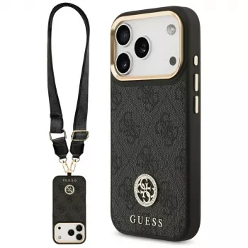 Guess 4G Strass Logo & Big Strap Metal Buttons MagSafe Θήκη για iPhone 17 Pro Μαύρο