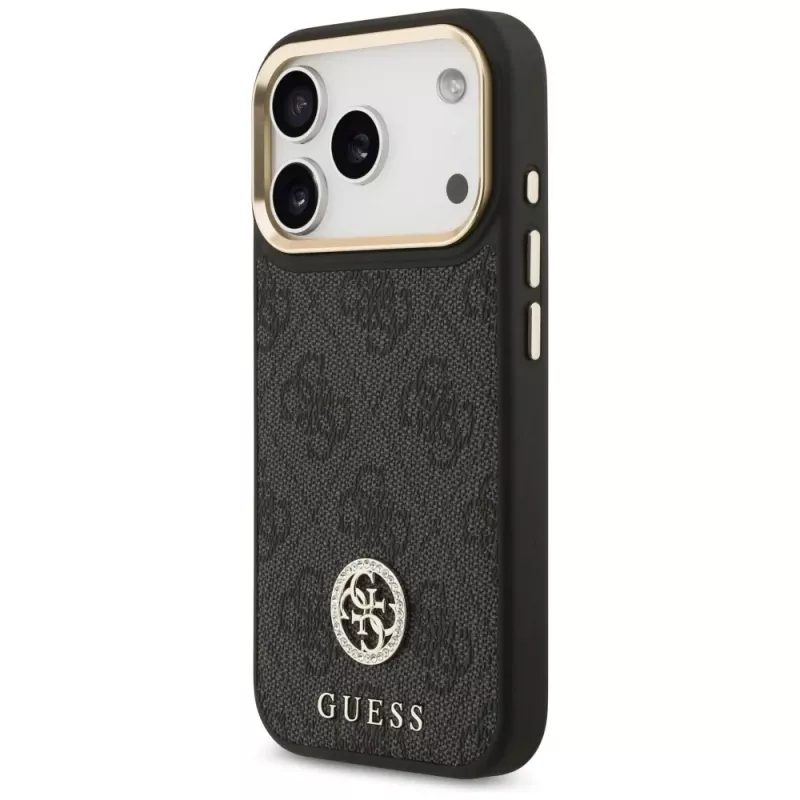 Guess 4G Strass Logo & Big Strap Metal Buttons MagSafe Θήκη για iPhone 17 Pro Μαύρο