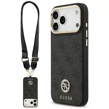 Guess 4G Strass Logo & Big Strap Metal Buttons MagSafe Θήκη για iPhone 17 Pro Max Μαύρο