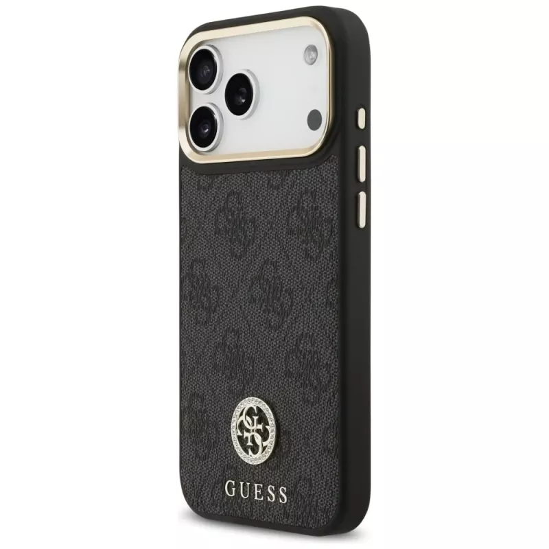 Guess 4G Strass Logo & Big Strap Metal Buttons MagSafe Θήκη για iPhone 17 Pro Max Μαύρο