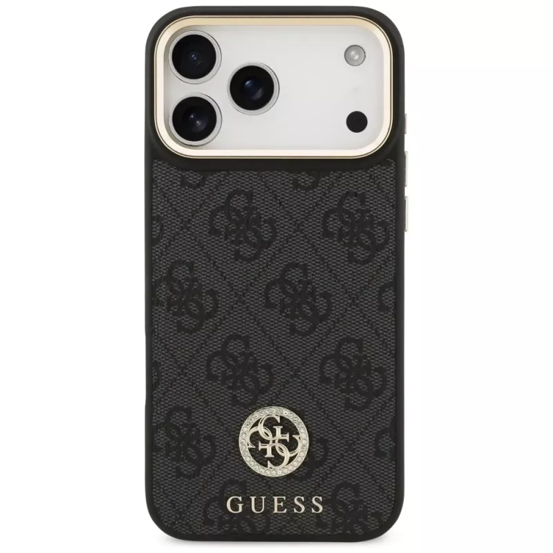 Guess 4G Strass Logo & Big Strap Metal Buttons MagSafe Θήκη για iPhone 17 Pro Max Μαύρο