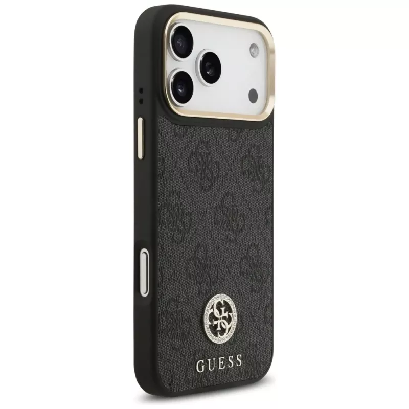 Guess 4G Strass Logo & Big Strap Metal Buttons MagSafe Θήκη για iPhone 17 Pro Max Μαύρο