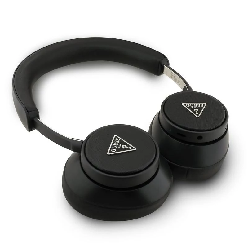 Guess Ασύρματα Over-Ear Ακουστικά Bluetooth ENC Saffiano Triangle Logo Μαύρο