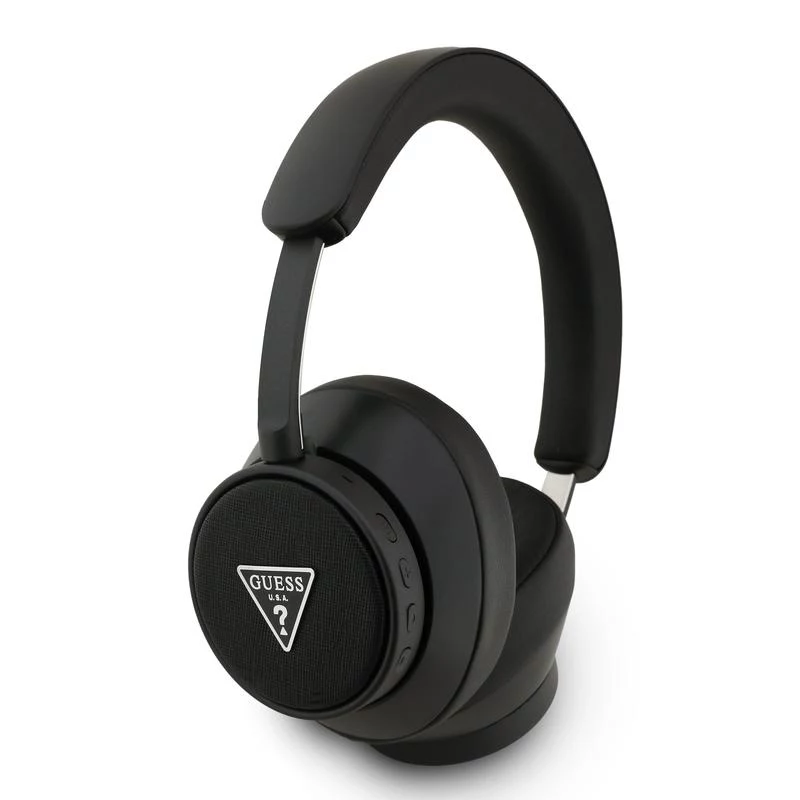 Guess Ασύρματα Over-Ear Ακουστικά Bluetooth ENC Saffiano Triangle Logo Μαύρο