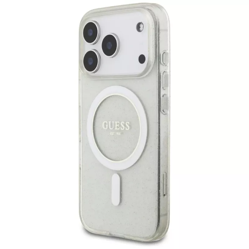 Guess IML Glitter Pearl Strap MagSafe Θήκη για iPhone 17 Pro, Διάφανο