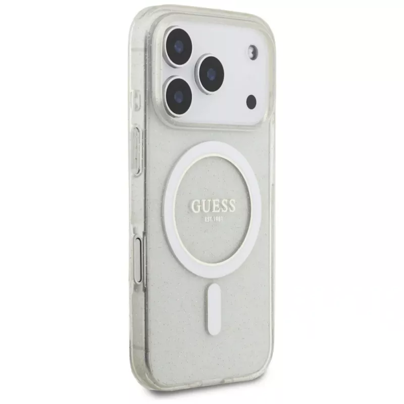 Guess IML Glitter Pearl Strap MagSafe Θήκη για iPhone 17 Pro, Διάφανο