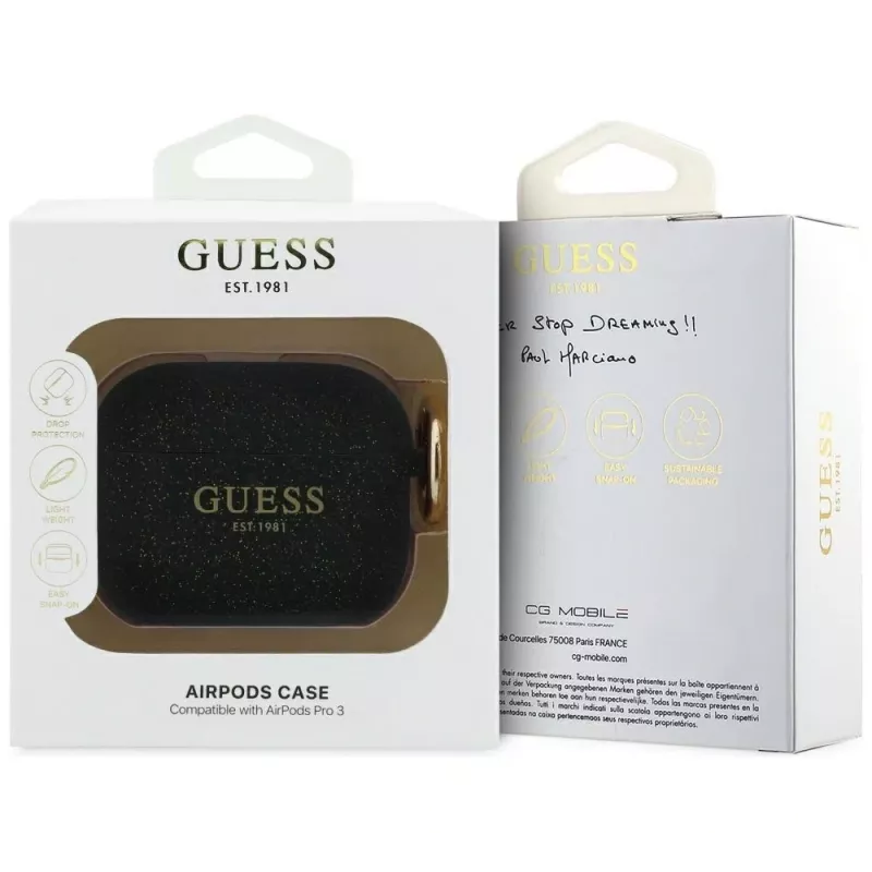 Guess Silicone Glitter Ring Θήκη για AirPods Pro 3, Μαύρο