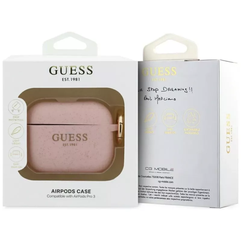 Guess Silicone Glitter Ring Θήκη για AirPods Pro 3, Ροζ
