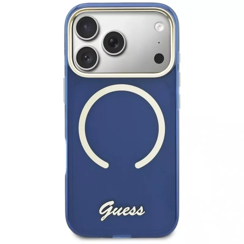 Guess IML Script Metal MagSafe Θήκη για iPhone 17 Pro Μπλε