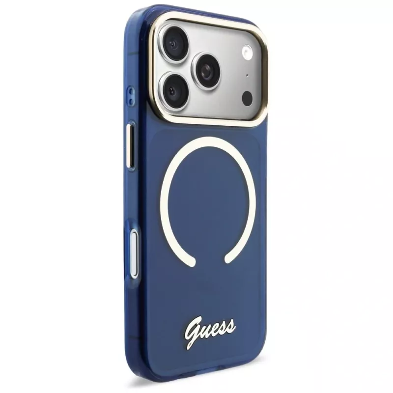 Guess IML Script Metal MagSafe Θήκη για iPhone 17 Pro Μπλε