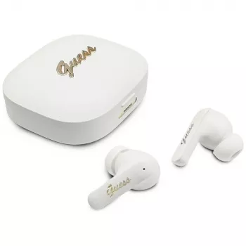 Guess Script Metal Logo True Wireless Stereo Earbuds Λευκό