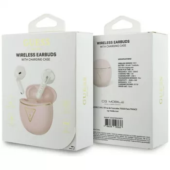 Guess Gold Line Triangle True Wireless Stereo Bluetooth Earbuds με θήκη φόρτισης (Pink)