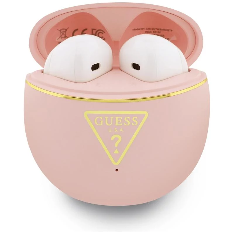Guess Gold Line Triangle True Wireless Stereo Bluetooth Earbuds με θήκη φόρτισης (Pink)