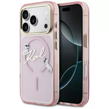 Karl Lagerfeld IML Choupettes KarlScript Logo MagSafe Θήκη για Apple iPhone 17 Pro, Ροζ