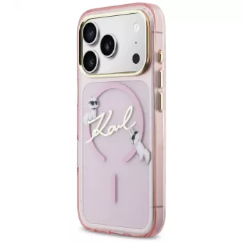 Karl Lagerfeld IML Choupettes KarlScript Logo MagSafe Θήκη για Apple iPhone 17 Pro, Ροζ
