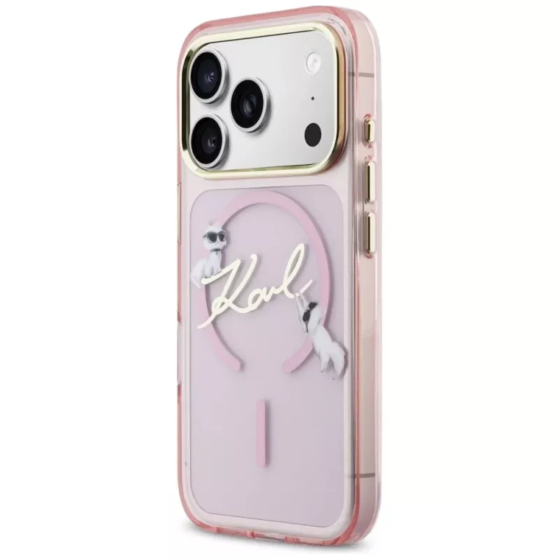 Karl Lagerfeld IML Choupettes KarlScript Logo MagSafe Θήκη για Apple iPhone 17 Pro, Ροζ