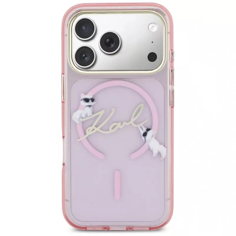 Karl Lagerfeld IML Choupettes KarlScript Logo MagSafe Θήκη για Apple iPhone 17 Pro, Ροζ