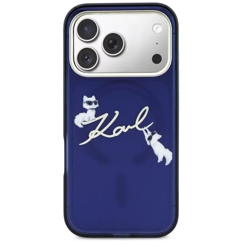 Karl Lagerfeld IML Choupettes KarlScript Logo MagSafe Θήκη για iPhone 17 Pro, Μπλε