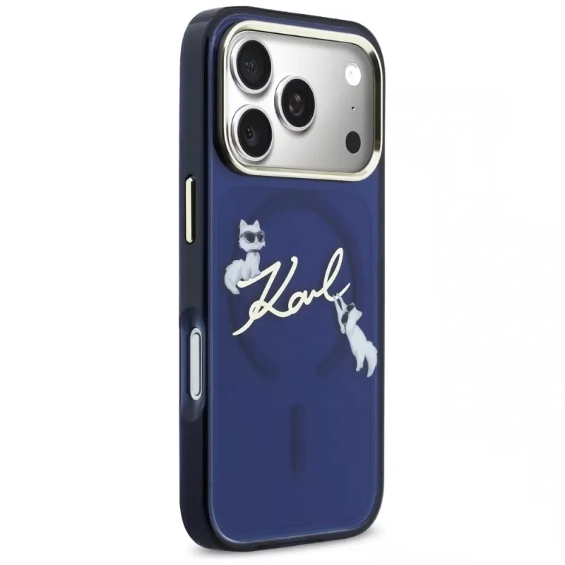 Karl Lagerfeld IML Choupettes KarlScript Logo MagSafe Θήκη για iPhone 17 Pro, Μπλε