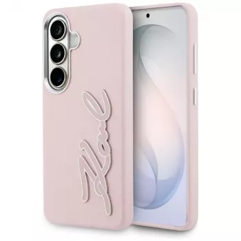 Karl Lagerfeld Grained Signature Metal Resin Logo Θήκη για Samsung Galaxy S26 Ροζ