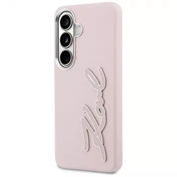 Karl Lagerfeld Grained Signature Metal Resin Logo Θήκη για Samsung Galaxy S26 Ροζ