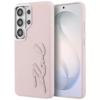 KARL LAGERFELD Grained Signature Metal Resin Logo Θήκη για Samsung Galaxy S26 Ultra, Ροζ