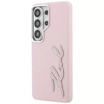 KARL LAGERFELD Grained Signature Metal Resin Logo Θήκη για Samsung Galaxy S26 Ultra, Ροζ