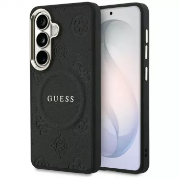 Guess Saffiano Peony Embossed Ring MagSafe Θήκη για Samsung Galaxy S26 Μαύρο
