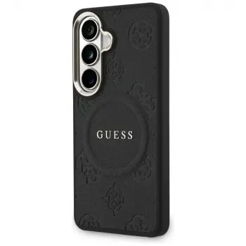 Guess Saffiano Peony Embossed Ring MagSafe Θήκη για Samsung Galaxy S26 Μαύρο