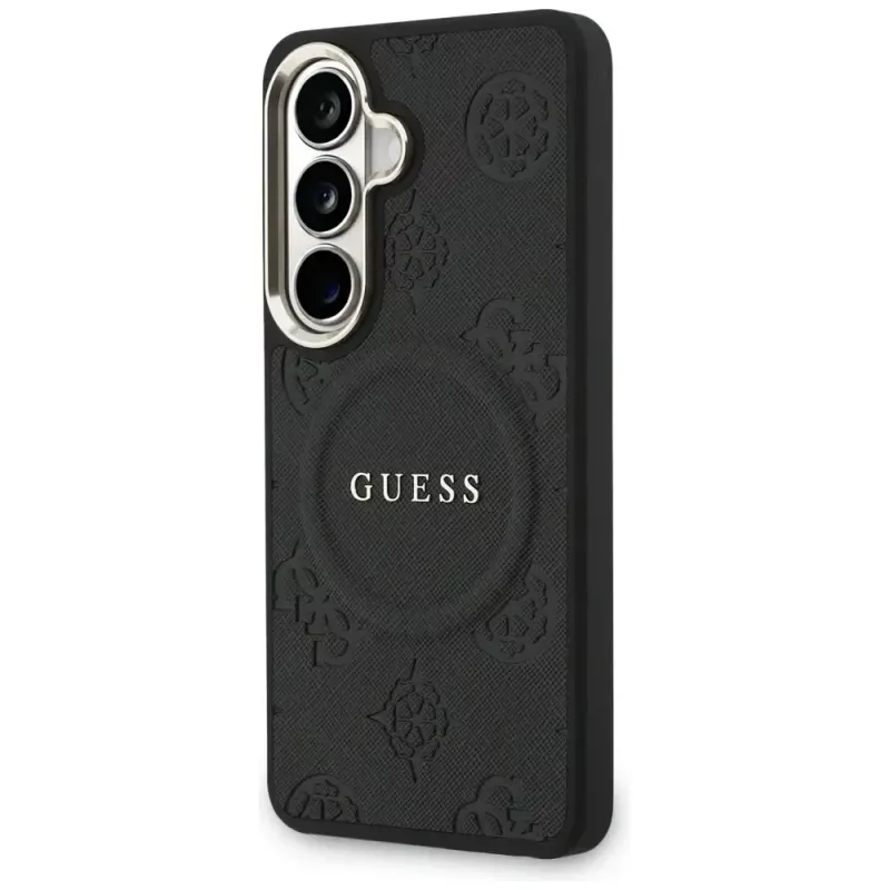 Guess Saffiano Peony Embossed Ring MagSafe Θήκη για Samsung Galaxy S26 Μαύρο