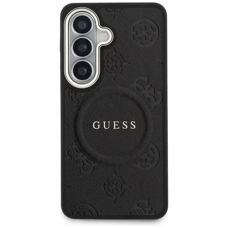 Guess Saffiano Peony Embossed Ring MagSafe Θήκη για Samsung Galaxy S26 Μαύρο