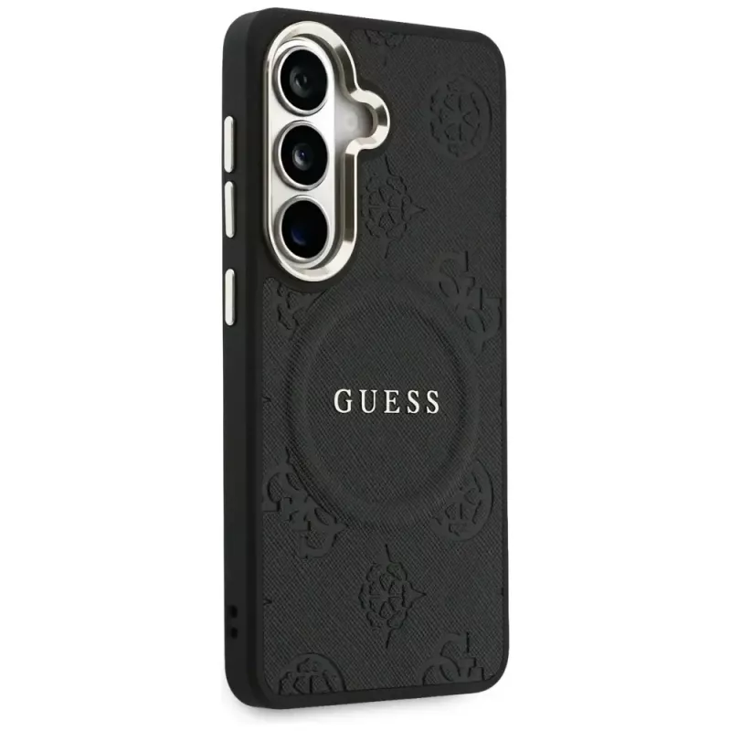 Guess Saffiano Peony Embossed Ring MagSafe Θήκη για Samsung Galaxy S26 Μαύρο