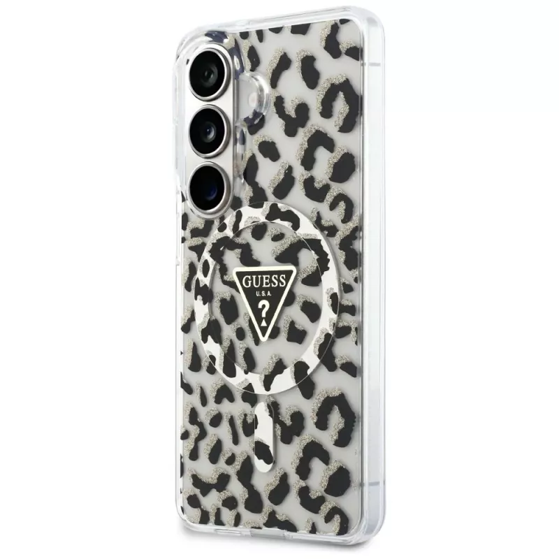 Guess IML Leopard Print Triangle MagSafe Θήκη για Samsung Galaxy S26, Μαύρο