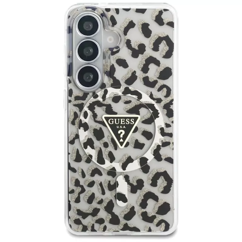 Guess IML Leopard Print Triangle MagSafe Θήκη για Samsung Galaxy S26, Μαύρο