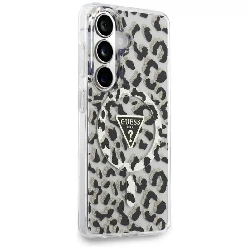 Guess IML Leopard Print Triangle MagSafe Θήκη για Samsung Galaxy S26, Μαύρο