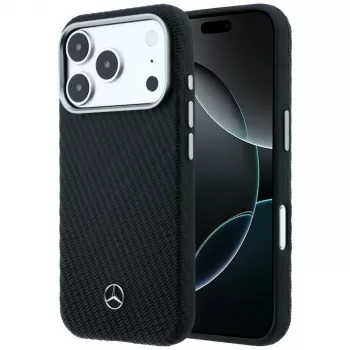 Mercedes Δερμάτινη Semi Wrap Wood Effect MagSafe Θήκη για Apple iPhone 17 Pro Μαύρο