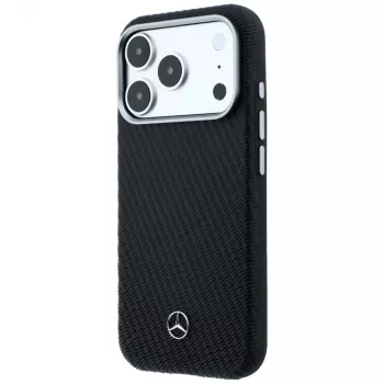 Mercedes Δερμάτινη Semi Wrap Wood Effect MagSafe Θήκη για Apple iPhone 17 Pro Μαύρο