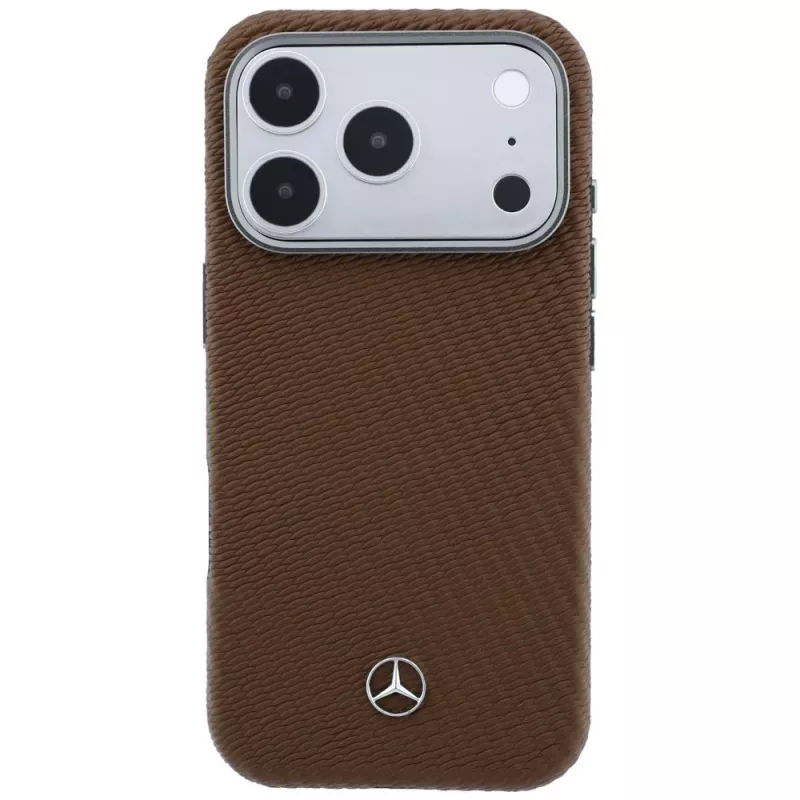 Mercedes Δερμάτινη Semi Wrap Wood Effect MagSafe Θήκη για iPhone 17 Pro Max Camel