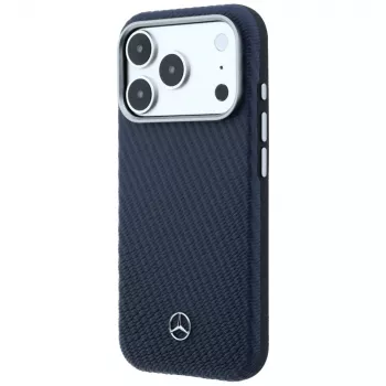 Mercedes Δερμάτινη Semi Wrap Wood Effect MagSafe Θήκη για iPhone 17 Pro Max Navy Blue