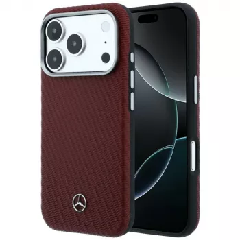 Mercedes Δερμάτινη Semi Wrap Wood Effect MagSafe Θήκη για iPhone 17 Pro Max Κόκκινο